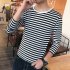 Fashion Men Striped T shirt Long Sleeves Round Neck Pullover Tops Casual Loose Shirt black and white stripes M