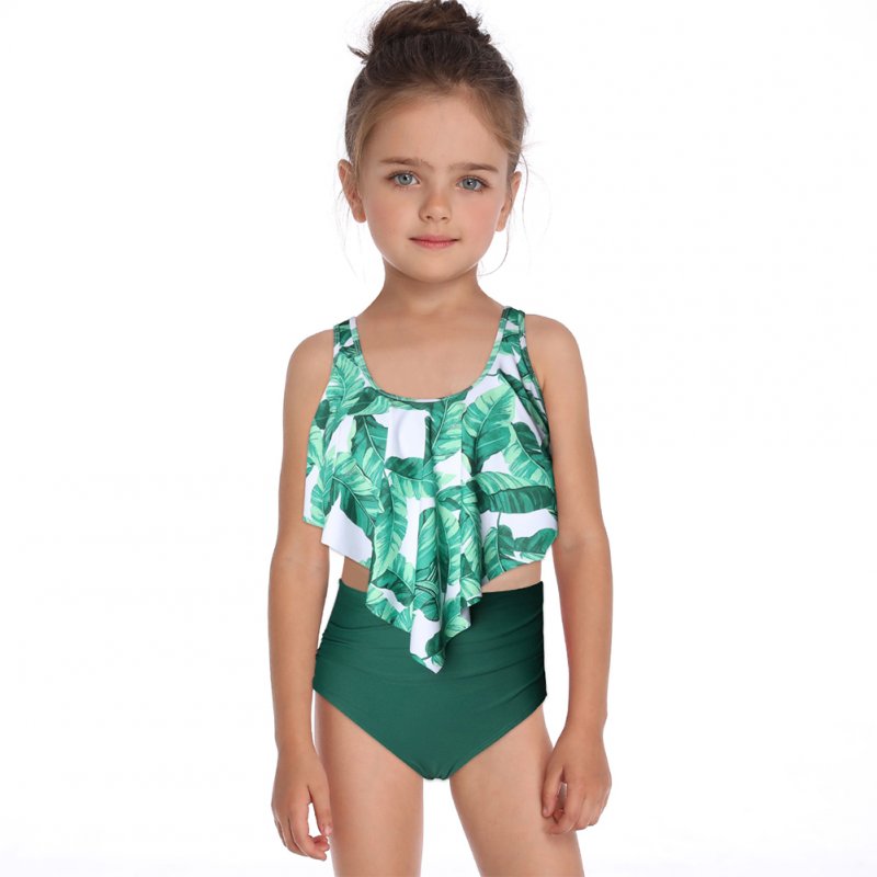 Fashion Parent-child Swimwear Chic Printing Ruffle Swimsuit Set