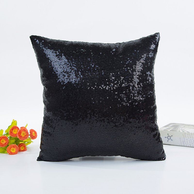 Fashion Solid Color Sequins Throw Pillow Cover for Wedding Supplies black_40*40cm