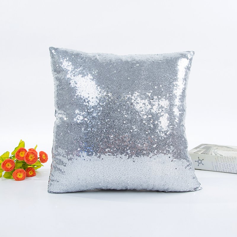 Fashion Solid Color Sequins Throw Pillow Cover for Wedding Supplies Silver_40*40cm