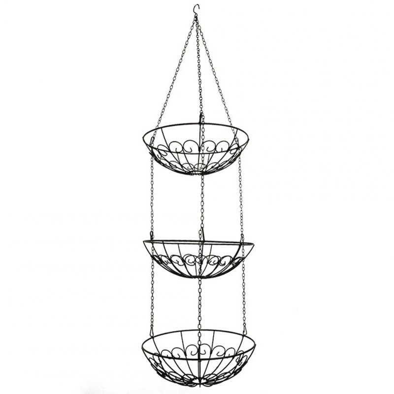 Fashion Space Saving 3Layers Iron Wire Fruit Basket for Storage black