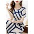 Fashion Striped Dress For Women Summer Short Sleeves V Neck Mid length Dress High Waist Casual A line Skirt As shown 2XL