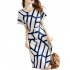 Fashion Striped Dress For Women Summer Short Sleeves V Neck Mid length Dress High Waist Casual A line Skirt As shown XL