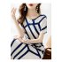 Fashion Striped Dress For Women Summer Short Sleeves V Neck Mid length Dress High Waist Casual A line Skirt As shown XL