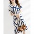 Fashion Striped Dress For Women Summer Short Sleeves V Neck Mid length Dress High Waist Casual A line Skirt As shown 3XL