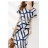 Fashion Striped Dress For Women Summer Short Sleeves V Neck Mid length Dress High Waist Casual A line Skirt As shown 3XL