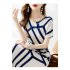 Fashion Striped Dress For Women Summer Short Sleeves V Neck Mid length Dress High Waist Casual A line Skirt As shown 3XL