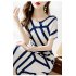 Fashion Striped Dress For Women Summer Short Sleeves V Neck Mid length Dress High Waist Casual A line Skirt As shown 3XL
