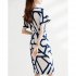Fashion Striped Dress For Women Summer Short Sleeves V Neck Mid length Dress High Waist Casual A line Skirt As shown 3XL