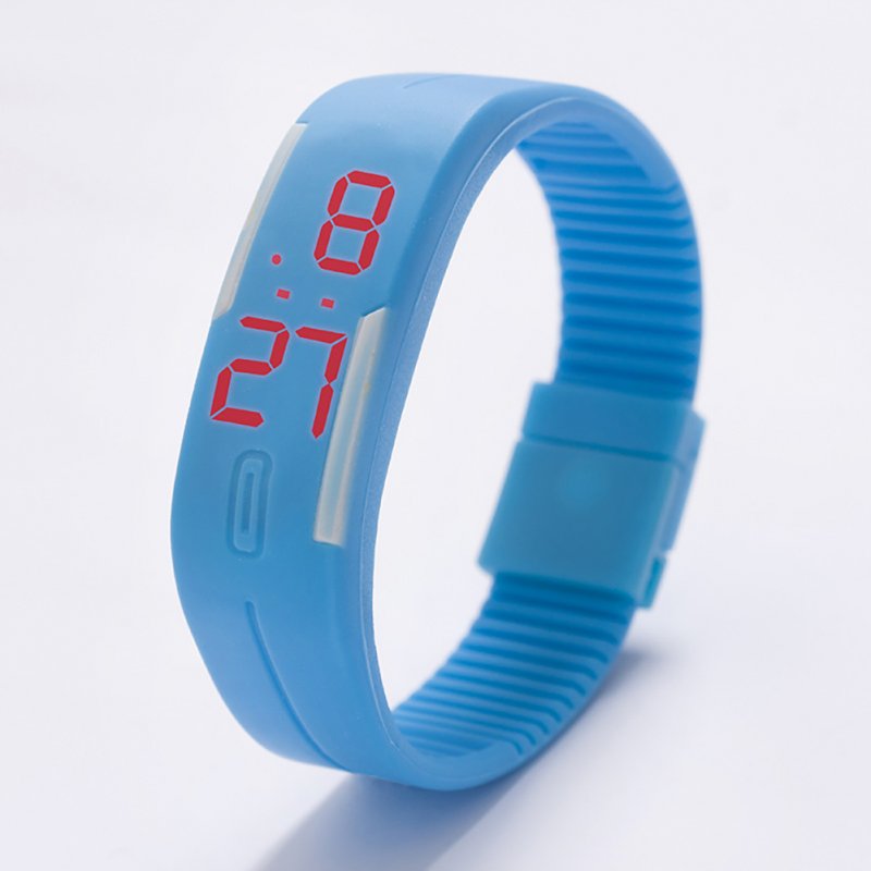 Fashion Top Brand Luxury Unisex Men's Watch Silicone Red LED Sport Watch Touch  Lake blue