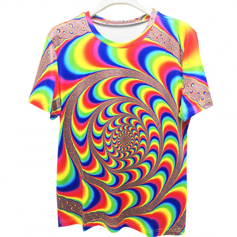 Fashion Unisex Colorful Dazzling 3D Digital Print Loose-fitting T-shirt as shown_M