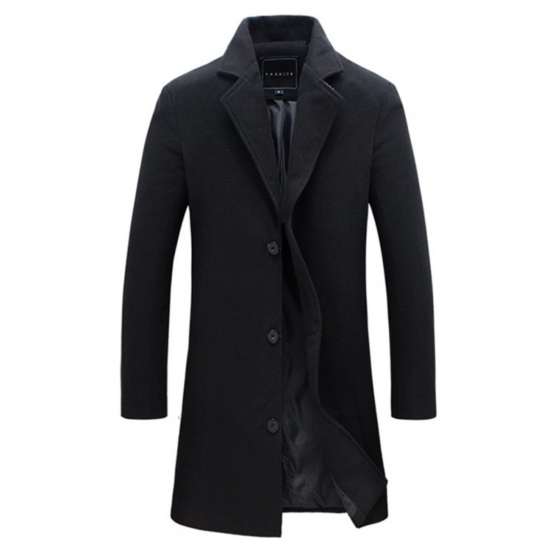 Fashion Winter Men's Solid Color Trench Coat Warm Long Jacket Single Breasted Overcoat black_4XL