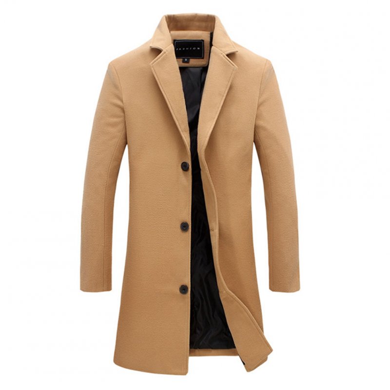 Fashion Winter Men's Solid Color Trench Coat Warm Long Jacket Single Breasted Overcoat khaki_XL