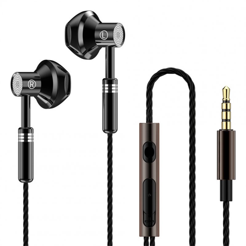 Fashion Wire-controlled Earphone 3.5mm Round Hole Headset Subwoofer Music Gaming Headphone With Microphone A601 black