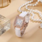 Women Quartz Wrist Watch Simple Retro PU Strap Full Diamond Roman Dial Watch