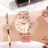 Fashion Women Waterproof Alloy Band Temperament Clock Bracelet Wrist Watch  Rose gold shell white plate