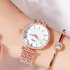 Fashion Women Waterproof Alloy Band Temperament Clock Bracelet Wrist Watch  Rose gold shell white plate