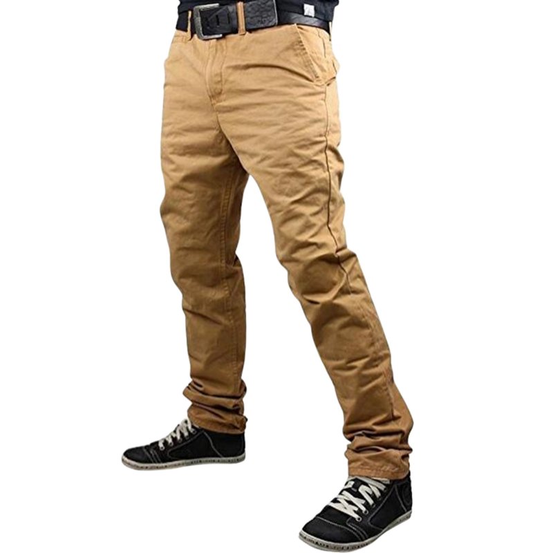 Fashionable Men Solid Color Trousers Business Straight-leg Pants Casual Cotton Pants Khaki_M