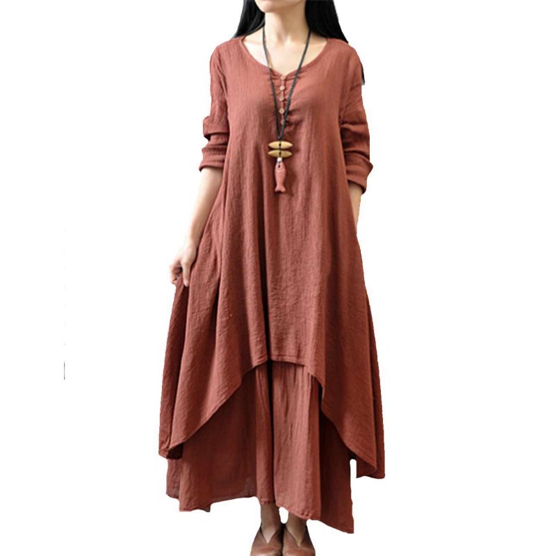 Women Fake 2-piece Loose Long Dress