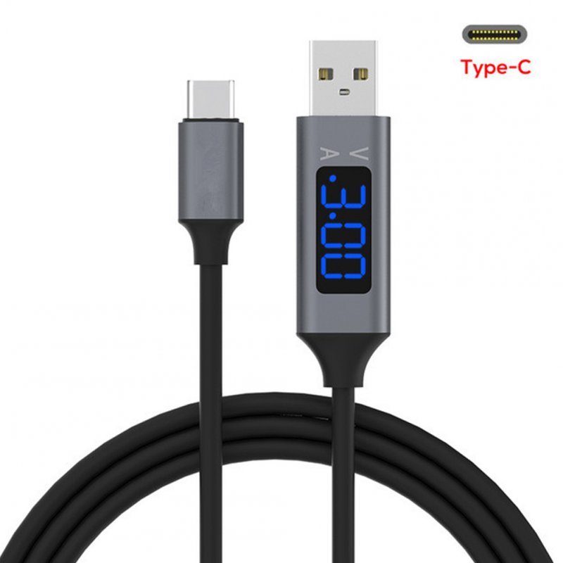 Fast Charging USB 3.0 USB Type C Cable Voltage Current Display Data Sync USB-C Cable for Xiaomi A1 Samsung S9 gray