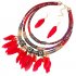 Feather Pendant Multi Layers Tribal Bib Necklace Statement Earring Jewelry SetMPR5