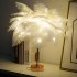 Feather Table Lamp Modern USB Powered LED Bedside Table Lamp Night Light With Remote Control For Bedroom Living Room Party Wedding Christmas Valentines Day Deco