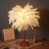 Feather Table Lamp Modern USB Powered LED Bedside Table Lamp Night Light With Remote Control For Bedroom Living Room Party Wedding Christmas Valentines Day Deco