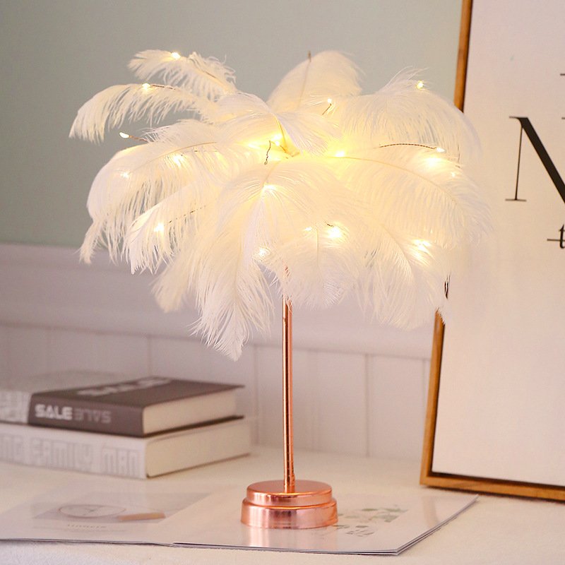 white feather bedside lamp