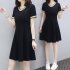 Female Chic Summer Pure Color Loose Short Sleeves Mid length Dress black 3XL