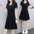 Female Chic Summer Pure Color Loose Short Sleeves Mid length Dress black 3XL