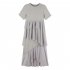 Female Irregular Dress Gauze Short Sleeve Sweet Medium Long Fringed Dress  gray 3XL