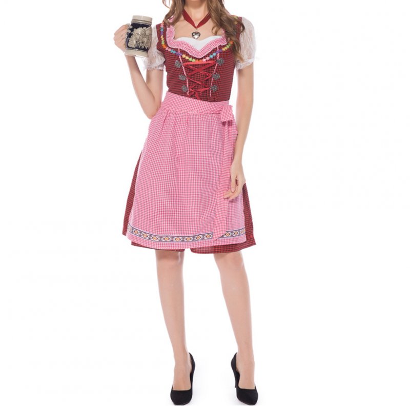 Female Maid Cosplay Plaid Dress Bavarian Style for Oktoberfest Beer Festival  red_M