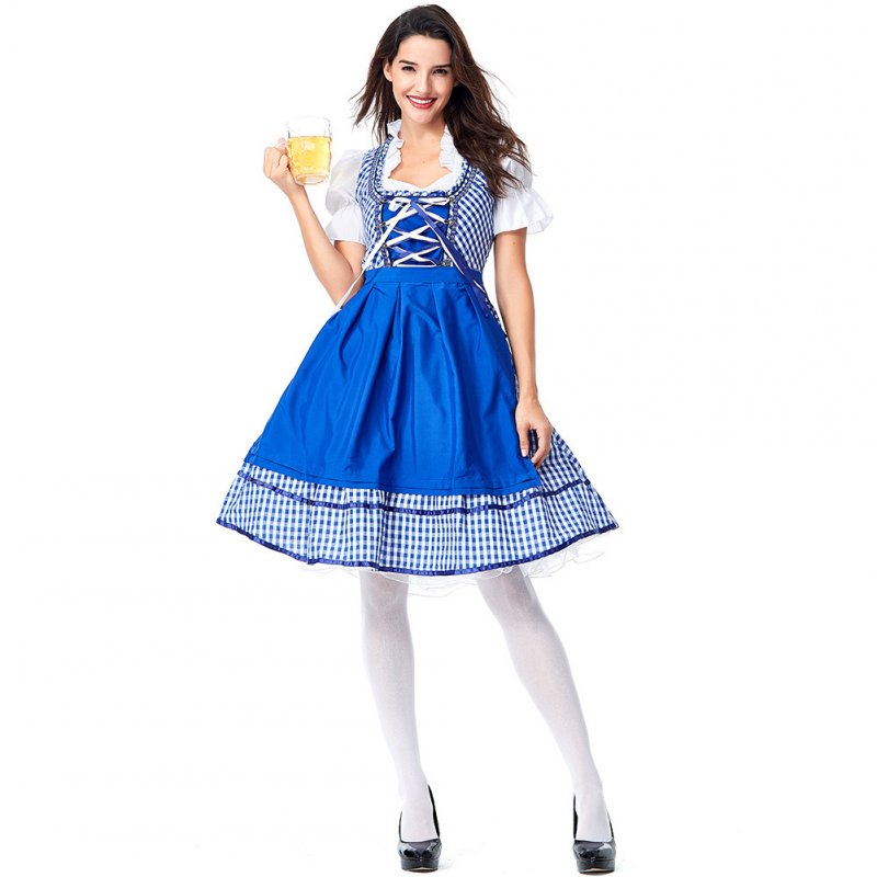 Female Maid Dress Blue Plaid Custome Cosplay Dirndl for Beer Festival Halloween Carnival Clothes Blue plaid_XL