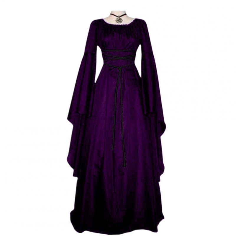 Female Royal Style Long Dress Long Sleeve Round Collar Irregular Cosplay Dress for Halloween Party purple_M