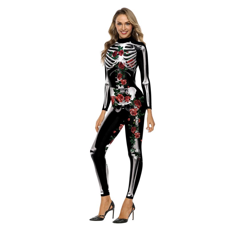Female Skeleton Printing Jumpsuits Scary Cosplaying for Halloween Festival  WB142-005_M
