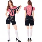 Female Suspender Pants Suits Plaid Tops and Embroidered Suspender Pants