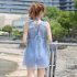 Female  Swimsuit  Skirt style One piece Sexy Lace Skirt Conservative Fresh Swimsuit blue S