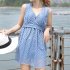 Female  Swimsuit  Skirt style One piece Sexy Lace Skirt Conservative Fresh Swimsuit blue XL