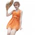 Female  Swimsuit  Skirt style One piece Sexy Lace Skirt Conservative Fresh Swimsuit Orange M