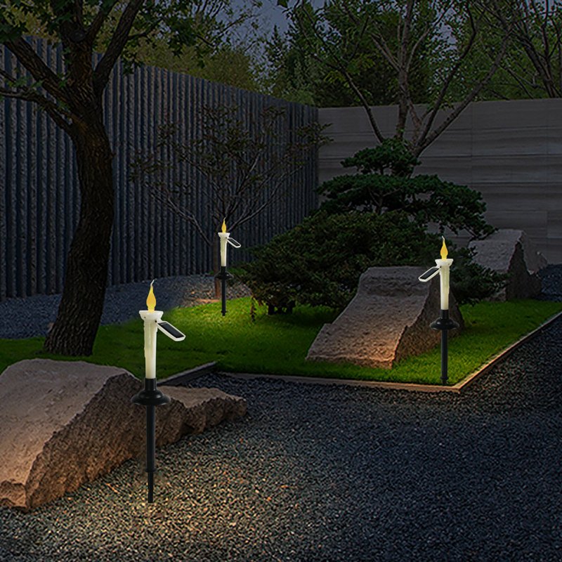 4pcs Led Electronic Candle Lights Waterproof Solar Lamp with Grounding Accessories for Garden Decoration Warm White