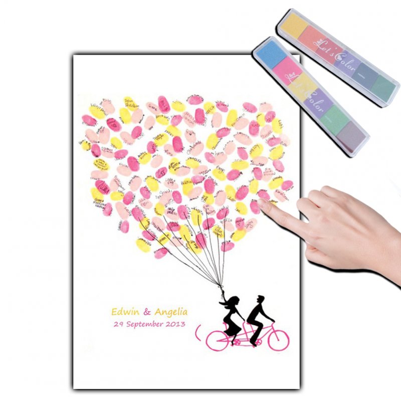 Fingerprint Signature Guest Book, Wedding Fingerprint Tree Canvas Painting, DIY Baby Shower Party Supplies with 2 set Inkpad