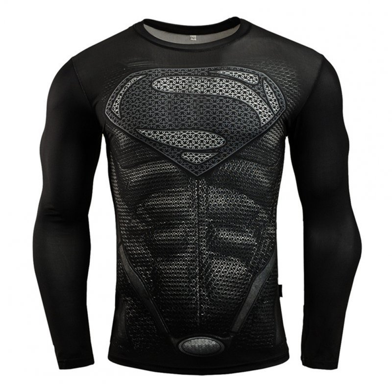 Fitness Compression Shirt Men Anime Printing Bodybuilding Long Sleeve Crossfit 3D Superman Punisher T Shirt  black superman_M