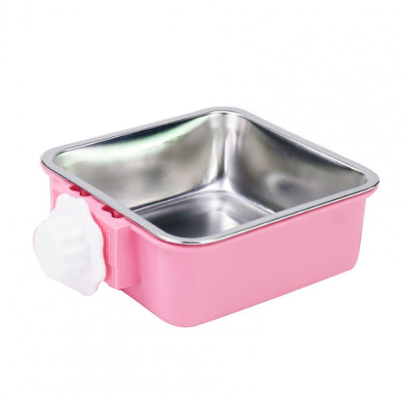 Fixed Hanging Pet Feeder Stainless Steel Dog Bowl Cage Drinking Water Feeder Pink_Large box