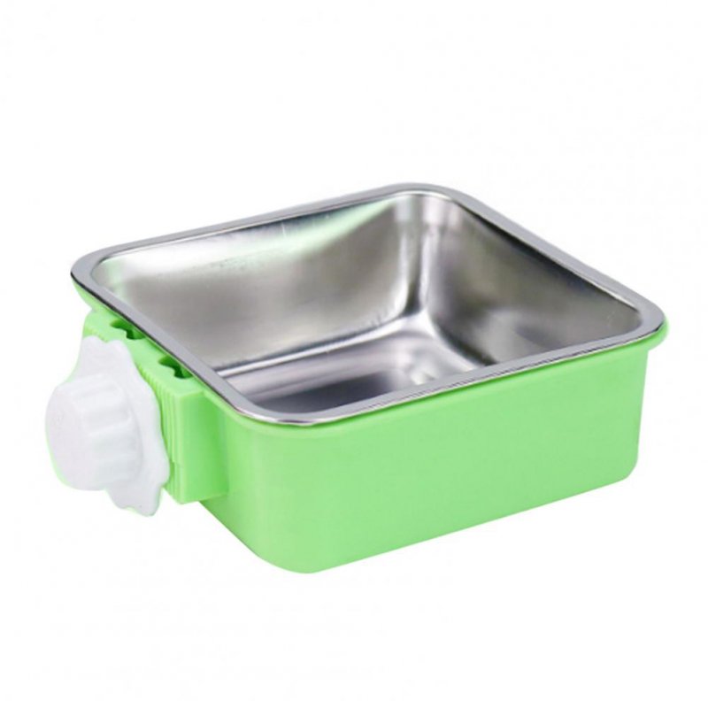 Fixed Hanging Pet Feeder Stainless Steel Dog Bowl Cage Drinking Water Feeder green_Large box