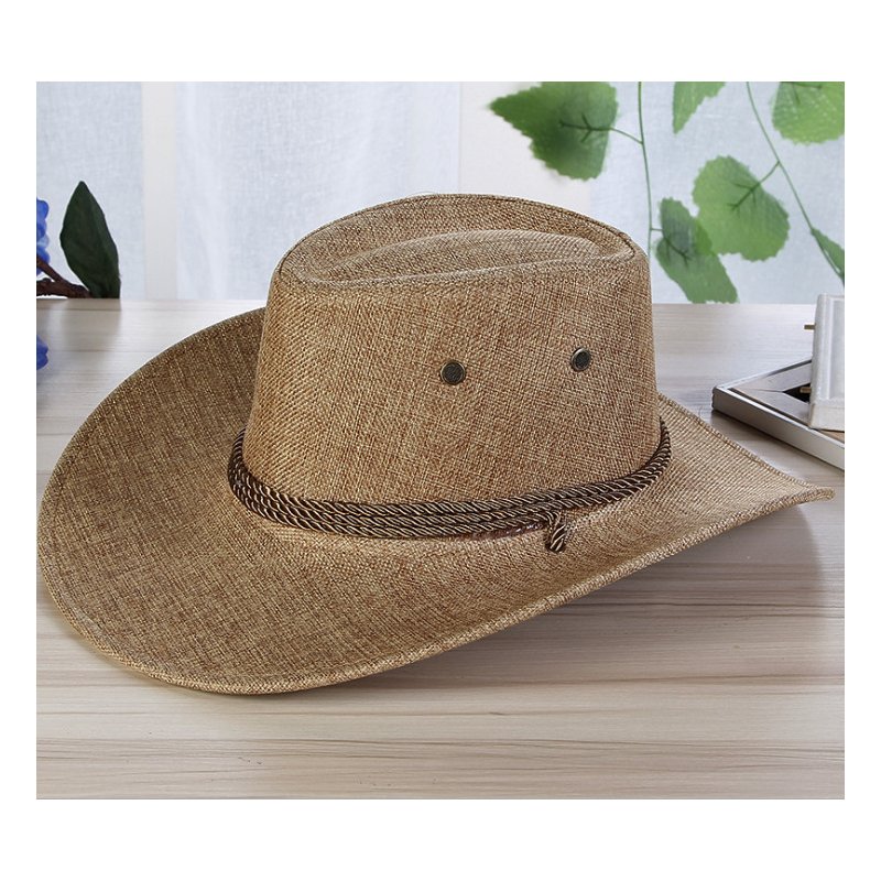 Men Summer Cool Western Cowboy Hat Outdoor Wide Brim Hat   