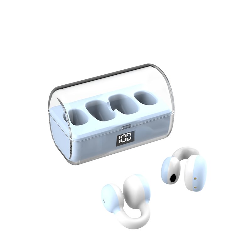 Fk8 Wireless Bluetooth Headphones Digital Display 300mAh Charging Cabin Smart Touch Clip-on Earphone blue