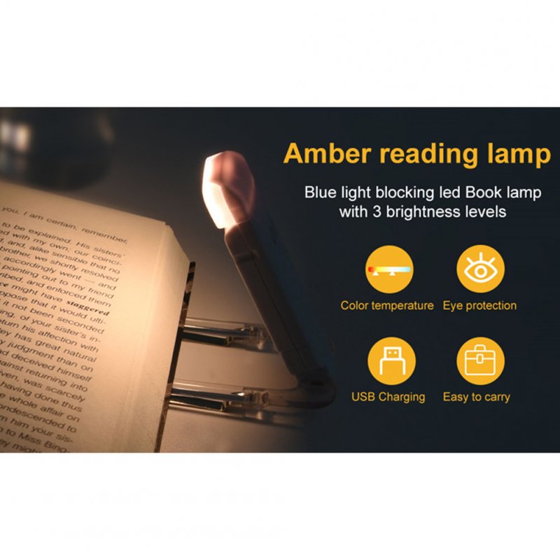 1W Led Book Light USB Rechargeable Portable 3 Brightness Adjustable Clip-on Reading Light Gift for Book Lovers Black