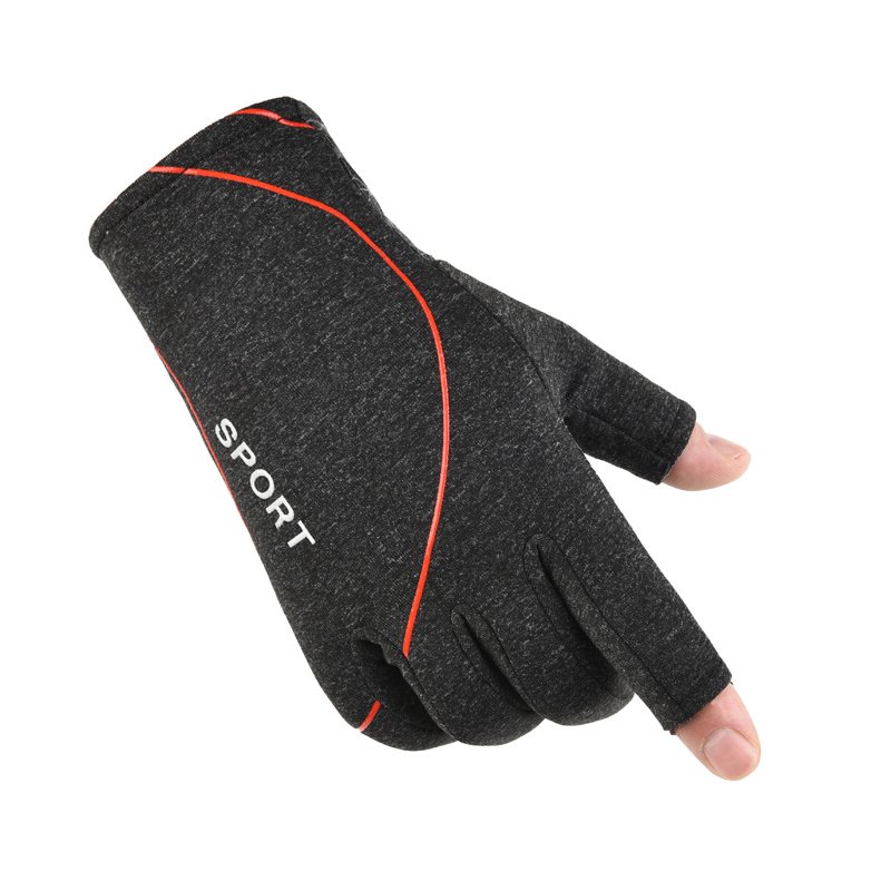 Fleece Gloves Autumn Winter Warm Gloves Elastic Non-slip Gloves With Exposed Two Fingers Two-finger dark gray_One size