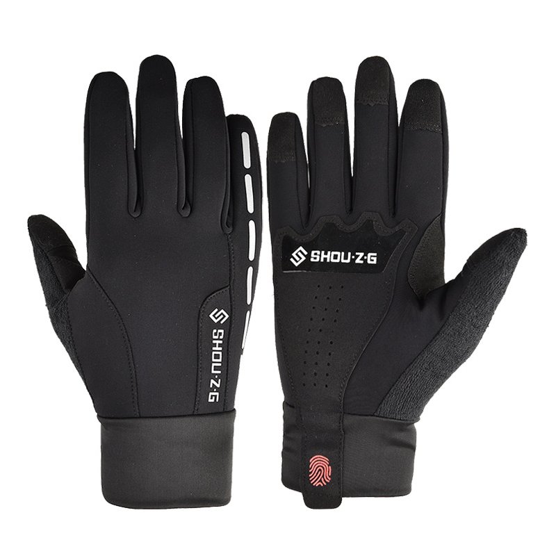 Fleece Gloves Autumn Winter Warm Gloves Touch screen Waterproof Elastic Non-slip Gloves for cycling  black_L