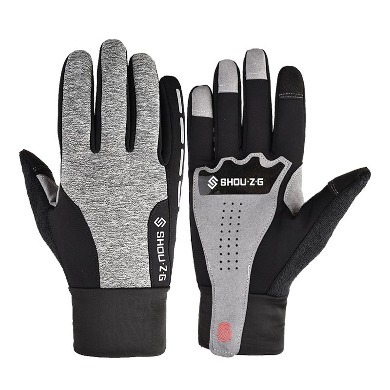 Fleece Gloves Autumn Winter Warm Gloves Touch screen Waterproof Elastic Non-slip Gloves for cycling  gray_M